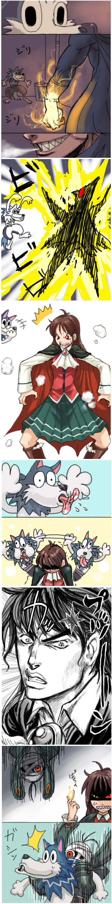 demitri maximoff, jon talbain, capcom, darkstalkers, absurdres, highres, long image, tall image, midnight bliss, parody, red eyes