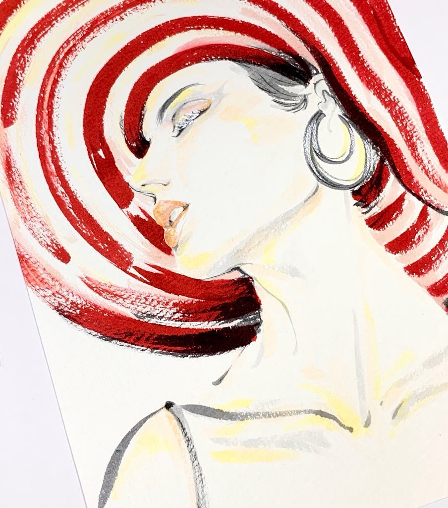 sotoko, original, commentary request, 1girl, closed eyes, earrings, eyeshadow, hat, jewelry, makeup, parted lips, simple background, solo