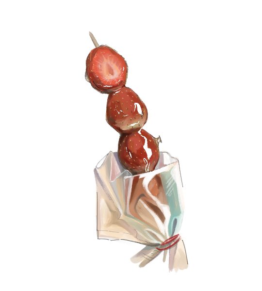 realemonade, original, commentary request, food, food focus, fruit, no humans, simple background, skewer, strawberry, white background