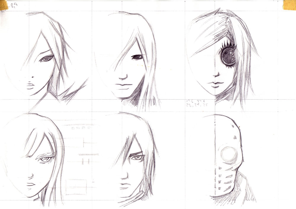 higaide, kanoe zouichi, biomega, 2boys, 3girls, greyscale, monochrome, multiple boys, multiple girls