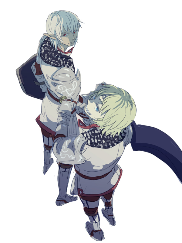 emu (losspass), buront, naitou, paladin (final fantasy), final fantasy, final fantasy xi, the iron of yin and yang, touhou, 00s, 2boys, armor, ls:booooomerang, multiple boys, paladin, shield, sword, weapon