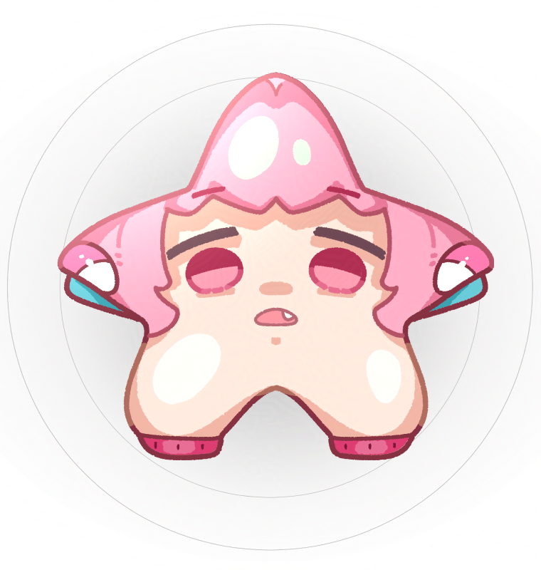 takato kurosuke, yumemi riamu, idolmaster, idolmaster cinderella girls, kirby (series), kirby air ride, kirby air riders, nintendo, commentary, symbol-only commentary, fang, grey background, no humans, objectification, open mouth, pink eyes, pink hair, star (symbol), warp star