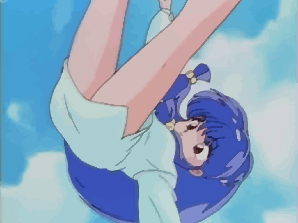 shampoo (ranma 1/2), ranma 1/2, anime screenshot, 1girl, blue hair, dress, female focus, legs, long hair, short dress, smile, solo