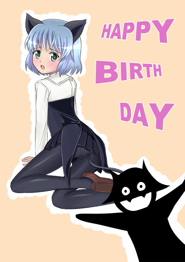 mikage (mikapoko), mikage (pixiv), miyafuji yoshika, sanya v. litvyak, strike witches, world witches series, silver hair, uniform, 00s, 2girls, animal ears, ass, black pantyhose, blush, cat ears, cat tail, green eyes, looking back, multiple girls, panties, panties under pantyhose, pantyhose, short hair, silhouette demon, tail, underwear