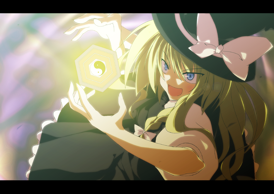 sakurame, kirisame marisa, touhou, bad id, bad pixiv id, 1girl, anime coloring, blonde hair, female focus, hat, letterboxed, solo, witch, witch hat