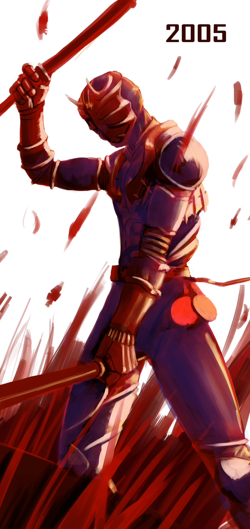 lamchunhin, kamen rider hibiki, kamen rider, kamen rider hibiki (series), highres, 00s, 2005, horns, male focus, oni, solo, sword, weapon