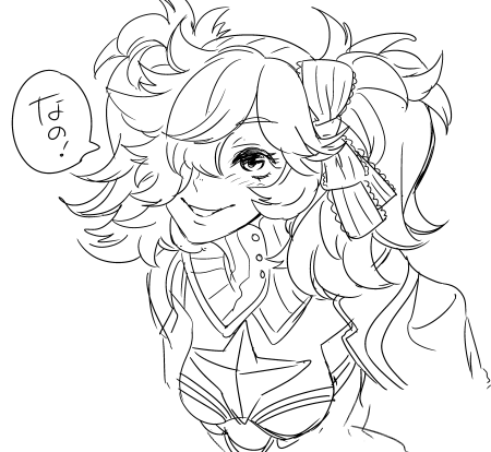 peri (fire emblem), fire emblem, fire emblem fates, nintendo, blush, coif, hair over one eye, leaning forward, mami pex, one eye covered, sketch, speech bubble, twintails