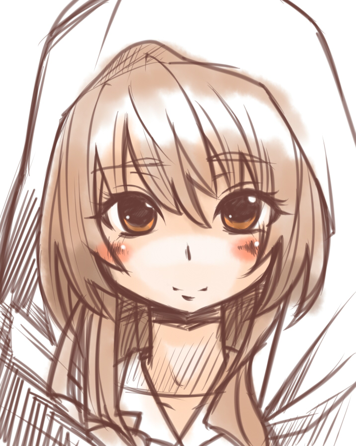 hanauna, aisaka taiga, toradora!, 00s, 1girl, blush, brown eyes, brown hair, female focus, happy, sketch, smile, solo, veil