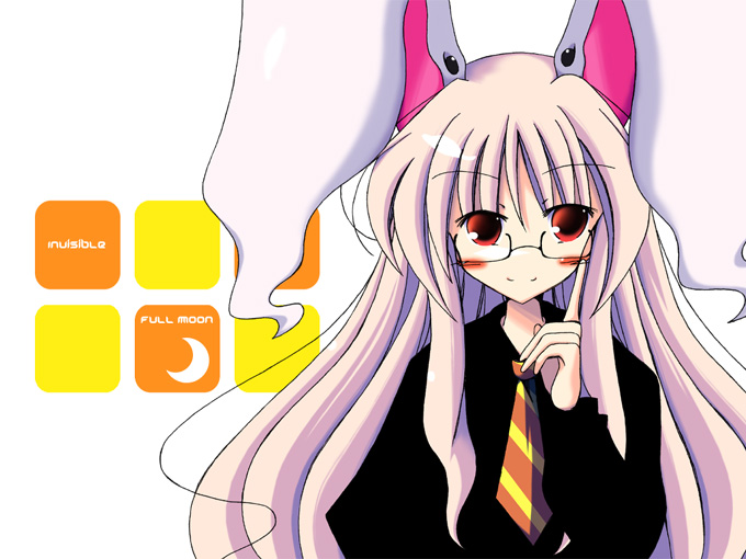 mashiroyu, reisen udongein inaba, touhou, 1girl, animal ears, bespectacled, black jacket, blush, female focus, full moon, glasses, jacket, moon, necktie, pink hair, rabbit ears, red eyes, smile, solo
