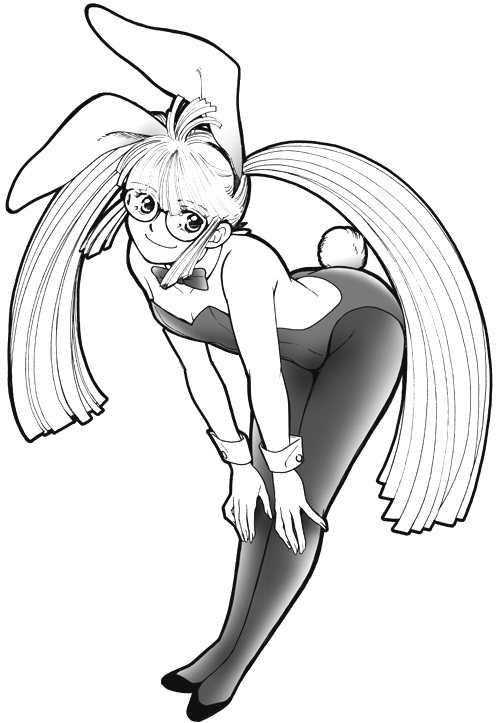 chabudai (chabu), kanda aoi, osu! tatakae! ouendan, animal ears, bent over, fake animal ears, glasses, greyscale, monochrome, pantyhose, playboy bunny, rabbit ears, solo