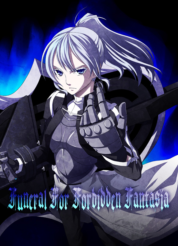 kurotsuki nanai, riesbyfe stridberg, melty blood, tsukihime, type-moon, 00s, armor, gauntlets, grey eyes, grey hair, kurogatsu shichikoromo, ponytail, solo