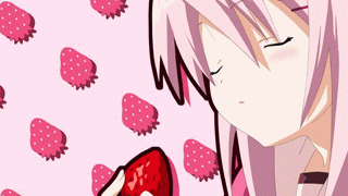 yuugiri nanaka, twinkle crusaders, animated, animated gif, lowres, 1girl, biting, blush, eating, female focus, food, fruit, holding, holding food, holding fruit, pink eyes, pink hair, pink theme, ponytail, ribbon, school uniform, serafuku, sidelocks, solo, strawberry