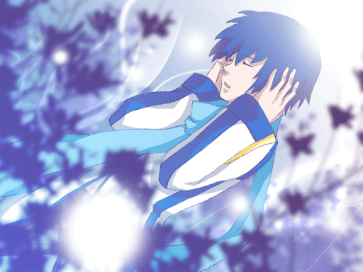 azuki komame, sumaki, kaito (vocaloid), vocaloid, animated, animated gif, 1boy, blue eyes, blue hair, blue scarf, closed eyes, male focus, matching hair/eyes, night, scarf, short hair, solo, wind