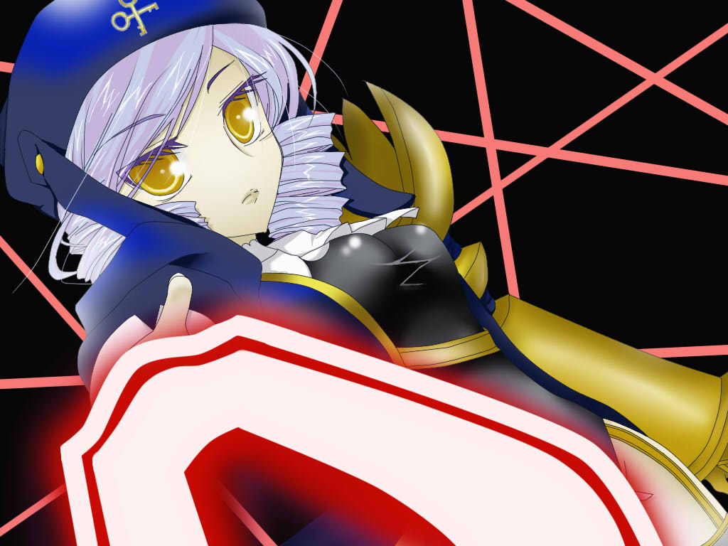 yukiotoko, dlanor a. knox, eiserne jungfrau, umineko no naku koro ni, 00s, drill hair, hat, solo, sword, weapon, yellow eyes