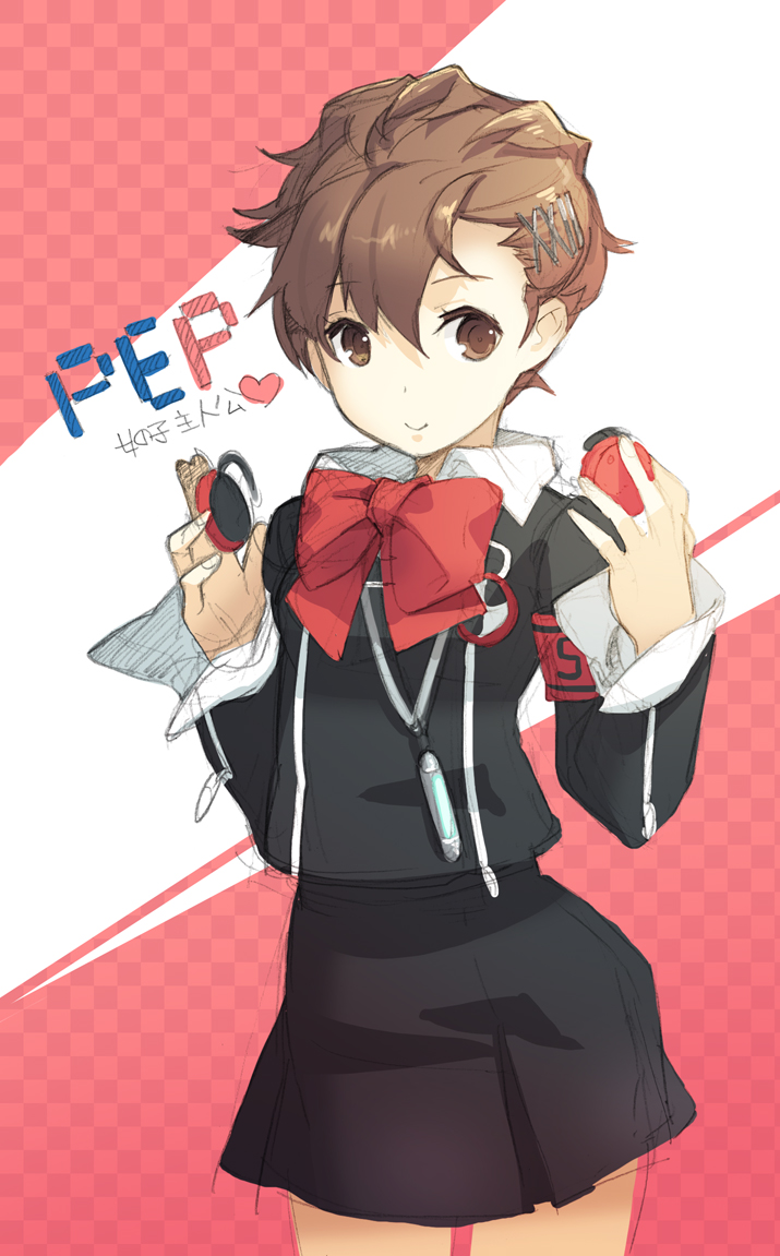 h2so4, shiomi kotone, atlus, persona, persona 3, persona 3 portable, bad id, bad pixiv id, 1girl, brown eyes, brown hair, female focus, headphones, school uniform, sketch, solo