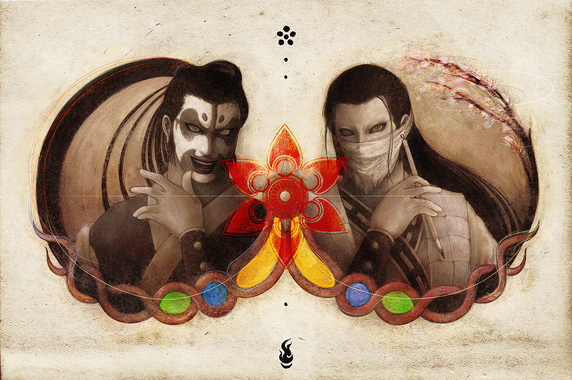 macha (artist), zhang fei (romance of the three kingdoms), ravages of time, beige background, 1boy, beard, covered mouth, earrings, expressionless, facial hair, fingerless gloves, gloves, jewelry, long hair, looking at viewer, male focus, simple background, upper body, very long hair, wrinkled skin