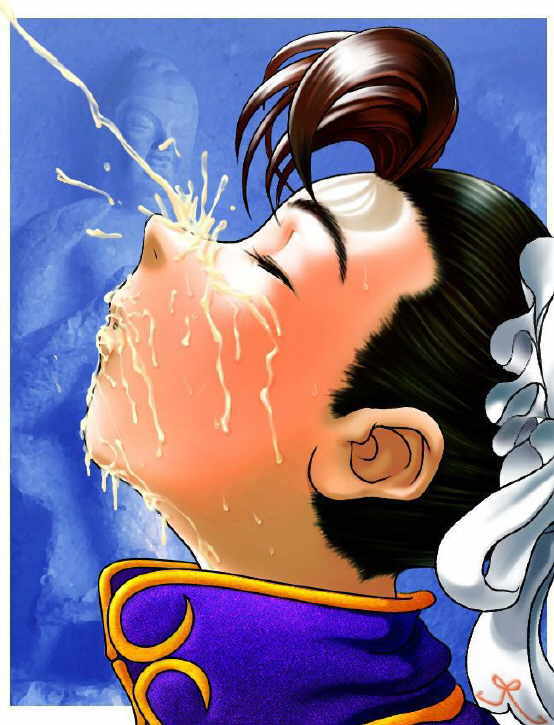 chun-li, capcom, street fighter, artist request, 1girl, closed eyes, cum, cum on body, facial, female focus, golden shower, pee, peeing, solo
