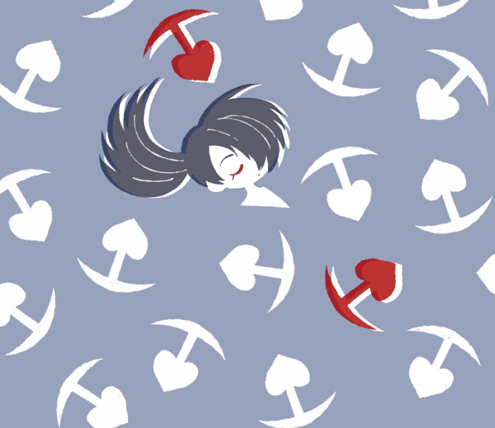 tanba (tanba-art), hyakkimaru (dororo), dororo (tezuka), commentary request, 1boy, black hair, blue background, closed eyes, closed mouth, dot mouth, eyelashes, hair over one eye, long hair, male focus, ponytail, simple background, solo