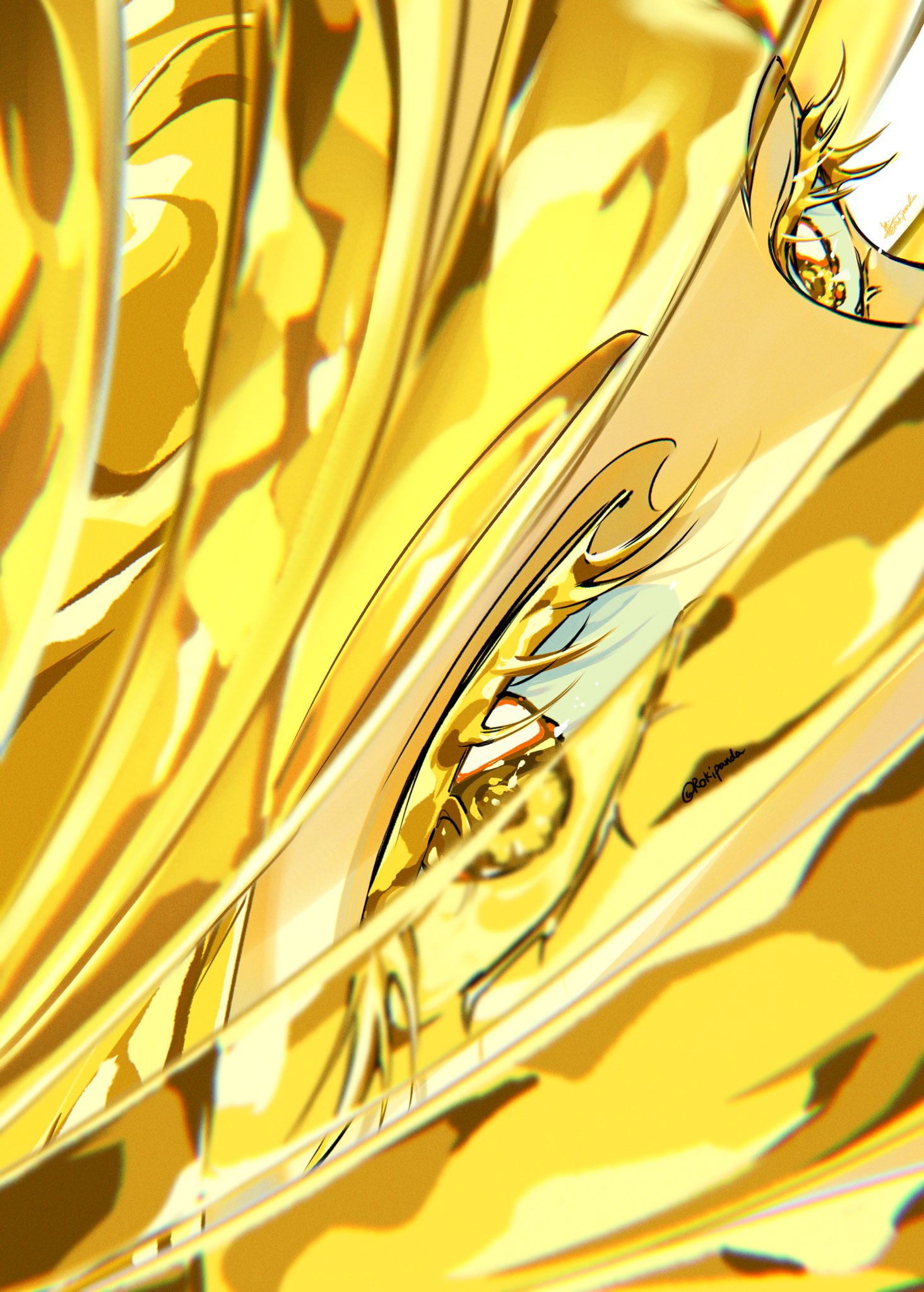 rokipanda, yellow diamond (houseki no kuni), houseki no kuni, hashtag-only commentary, highres, 1other, blonde hair, close-up, eyelashes, looking at viewer, other focus, yellow eyes, yellow pupils, yellow theme