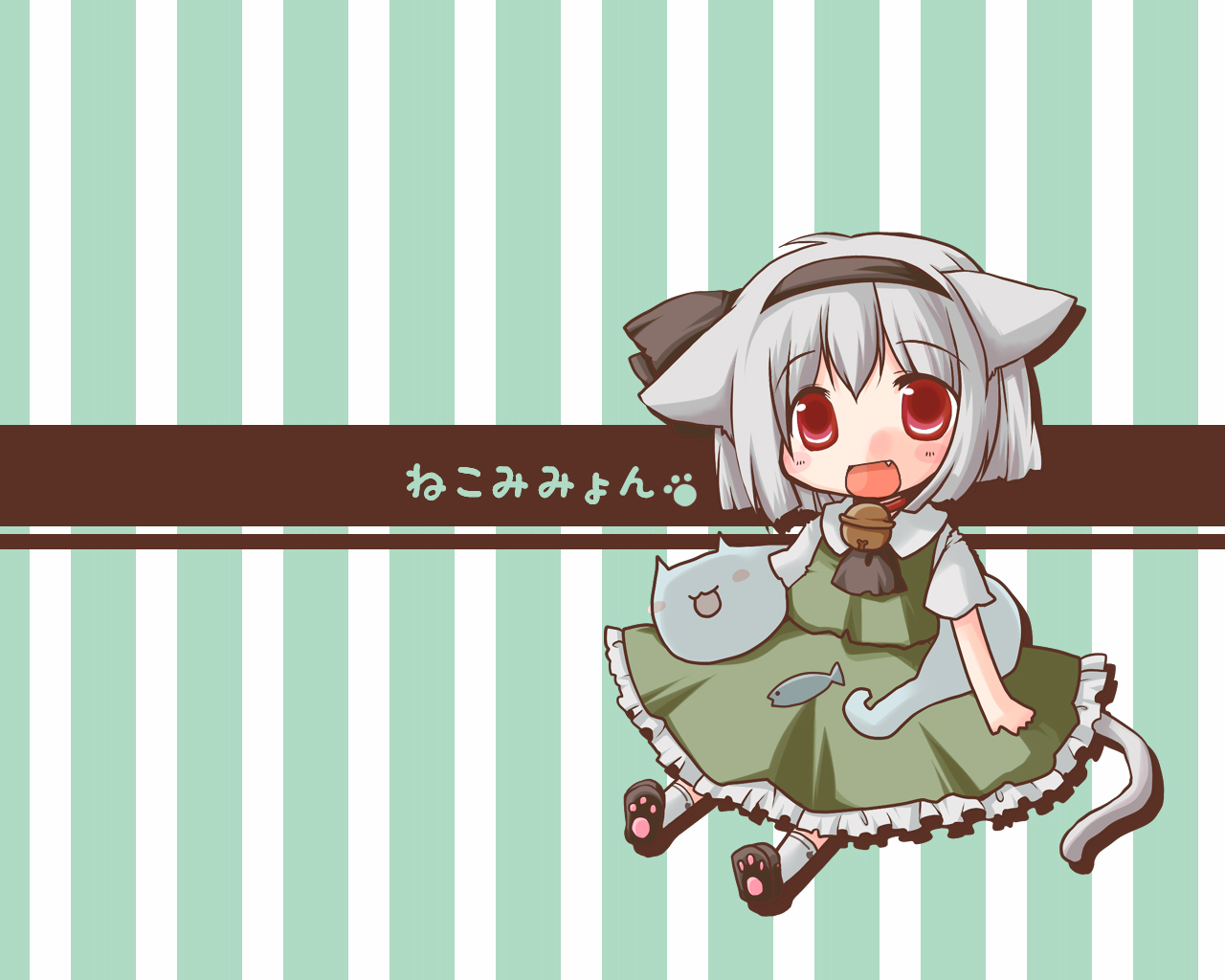 futami yayoi, konpaku youmu, konpaku youmu (ghost), touhou, 1girl, animal ears, cat ears, cat girl, cat tail, female focus, grey hair, hitodama, red eyes, short hair, solo, tail