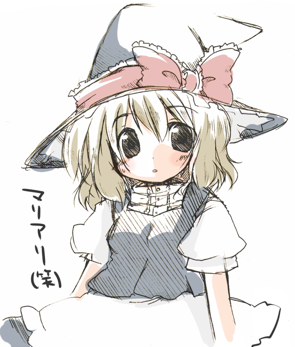 futami yayoi, alice margatroid, kirisame marisa, touhou, translated, 1girl, blonde hair, female focus, fusion, hat, if they mated, ribbon, short hair, sketch, solo, yellow eyes