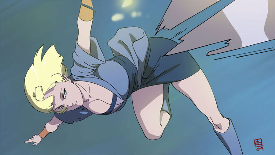 qiqo, samui (naruto), naruto (series), naruto shippuuden, 1girl, blonde hair, breasts, cleavage, female focus, green eyes, huge breasts, solo