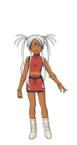 hild, aa megami-sama, lowres, blue eyes, bracelet, dark skin, demon girl, facial mark, forehead mark, jewelry, twintails, white hair