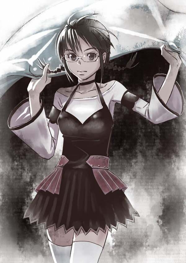 inu (aerodog), akizuki ritsuko, idolmaster, idolmaster (classic), 00s, braid, glasses, solo, thighhighs, twin braids, zettai ryouiki