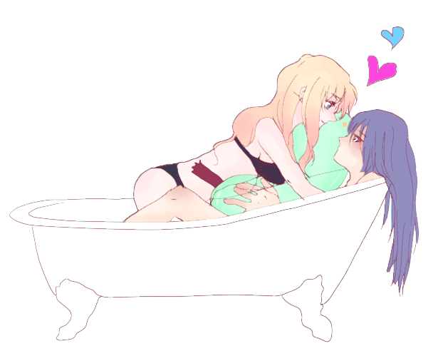 saotome alto, sheryl nome, macross, macross frontier, 00s, 1boy, 1girl, bare shoulders, bath, bathtub, blonde hair, blue eyes, blue hair, blush, brown eyes, couple, hetero, long hair, mixed-sex bathing, shared bathing, smile, swimsuit