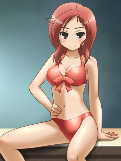 awa, takei hisa, saki (manga), 00s, 1girl, bikini, breasts, female focus, sitting, solo, swimsuit
