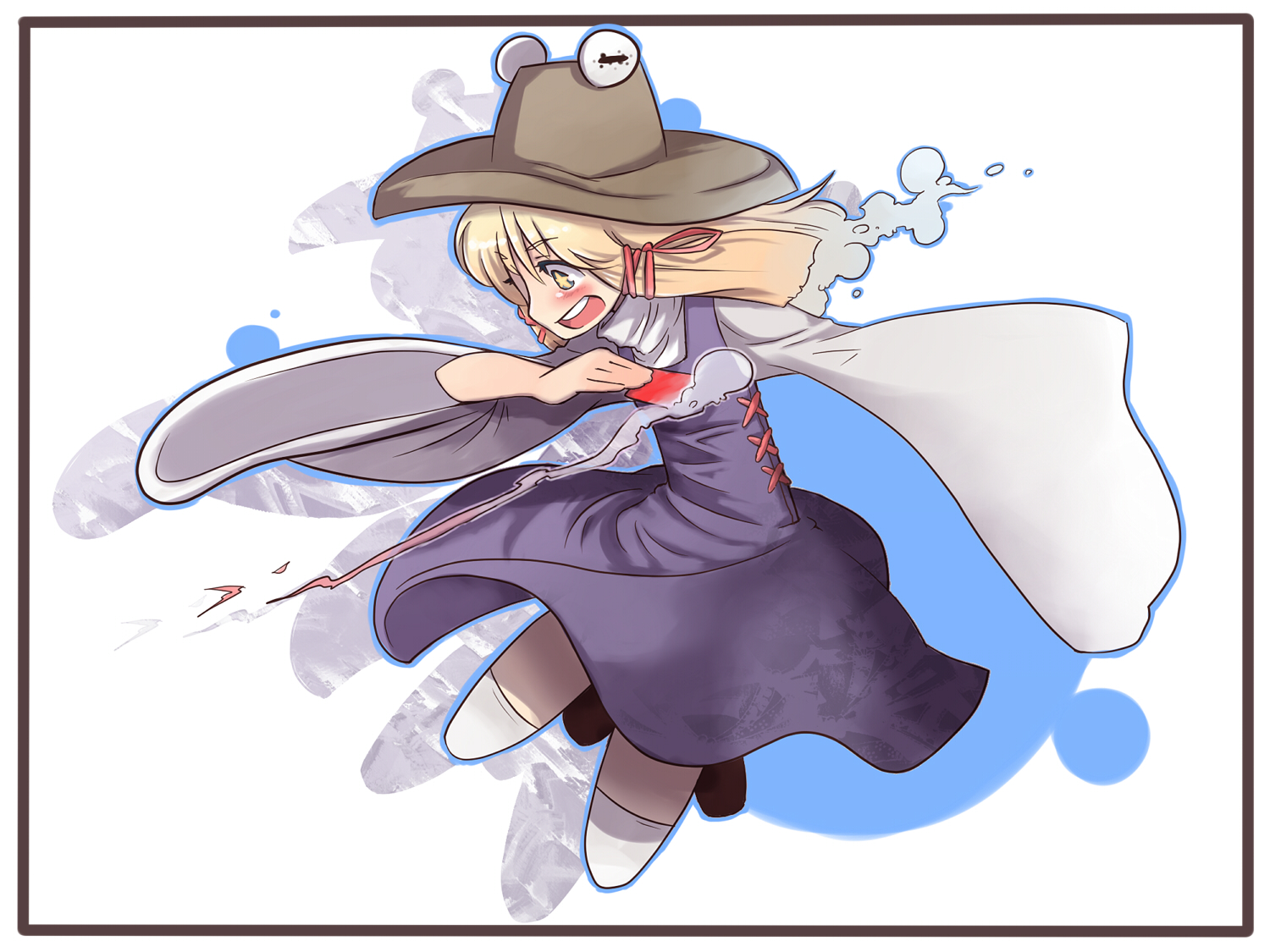 daitai konna kanji, moriya suwako, touhou, 1girl, blonde hair, dress, female focus, full body, hat, short hair, solo, thighhighs, white background, yellow eyes