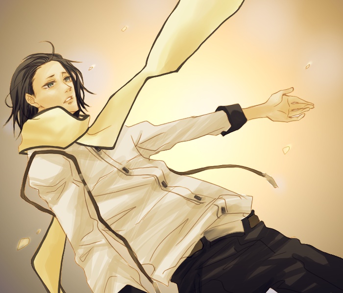 mochizuki ryouji, atlus, persona, persona 3, bad id, bad pixiv id, black hair, blue eyes, falling, male focus, mole, sad, scarf, solo, suspenders, tears