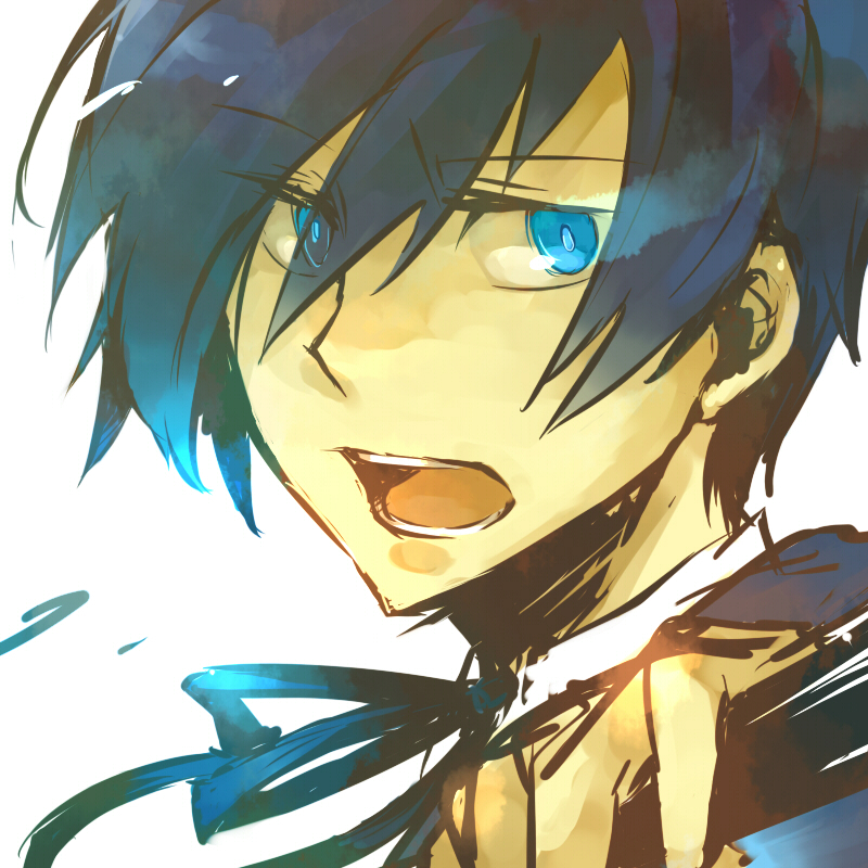 amai, yuuki makoto (persona 3), atlus, persona, persona 3, bad id, bad pixiv id, 1boy, blue eyes, blue hair, male focus, matching hair/eyes, school uniform, short hair, solo