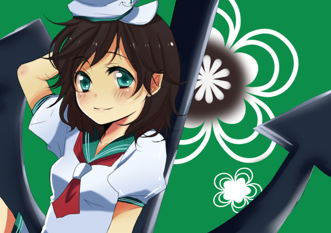 waiko, murasa minamitsu, touhou, bad id, bad pixiv id, 1girl, anchor, black hair, blue eyes, female focus, ghost, hat, sailor, sailor collar, short hair, solo