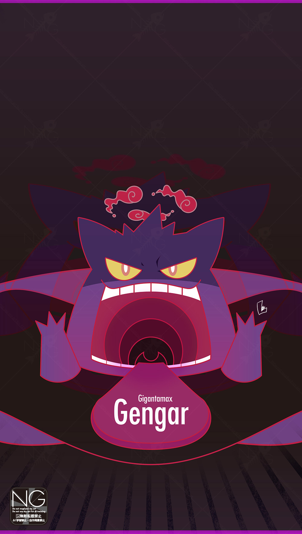 meme (sleepsheep), gengar, gigantamax gengar, nintendo, pokemon, highres, colored sclera, dynamax, gen 1 pokemon, gigantamax, looking at viewer, no humans, open mouth, pokemon (creature), red clouds, red eyes, solo, teeth, tongue, tongue out, yellow sclera