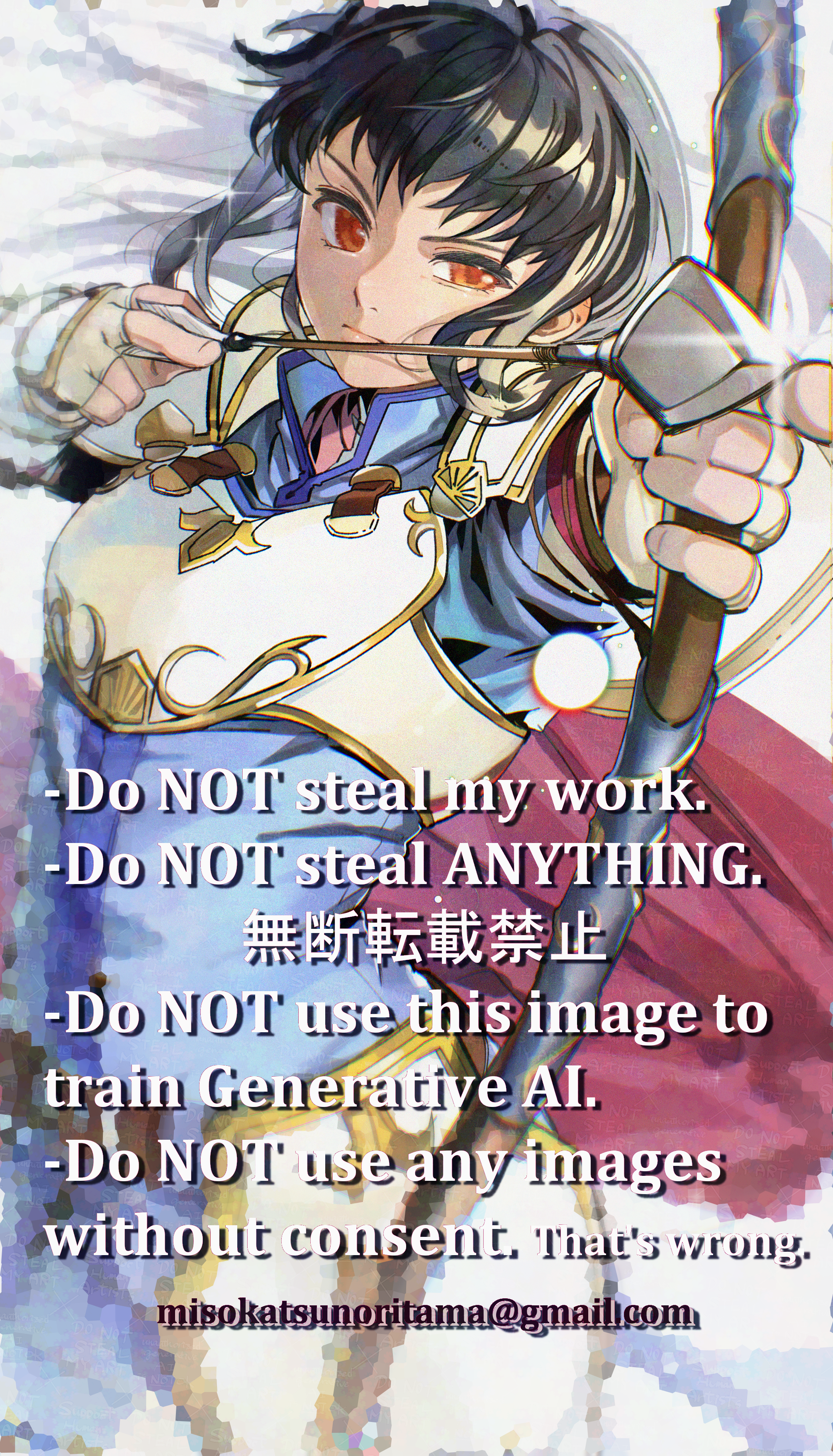 misokatsuhaumai, astrid (fire emblem), fire emblem, fire emblem: radiant dawn, nintendo, absurdres, adversarial noise, commission, commissioner upload, highres, non-web source, 1girl, aiming, aiming at viewer, armor, black hair, bow (weapon), breastplate, cape, fingerless gloves, gloves, holding, holding bow (weapon), holding weapon, long hair, orange eyes, pauldrons, pink cape, shoulder armor, solo, upper body, weapon