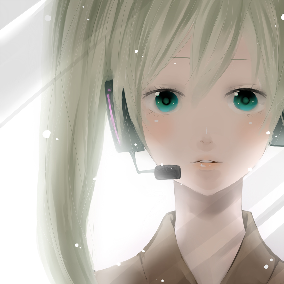 mogeratta, momoiro oji, hatsune miku, vocaloid, 1girl, aqua eyes, close-up, female focus, green hair, headphones, headset, japanese clothes, kimono, lips, long hair, solo, twintails
