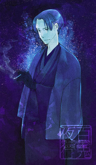 kajiwara shikaji, original, bad id, bad pixiv id, commentary request, 1boy, cigarette, gloves, japanese clothes, male focus, monochrome, smoking, solo