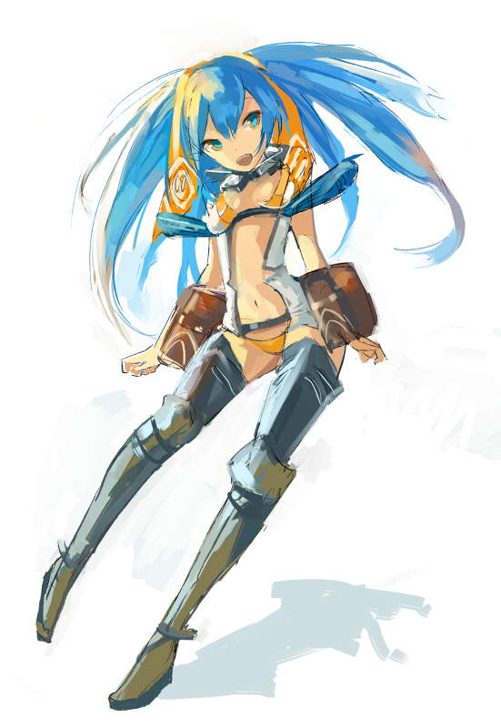 momi, original, bad id, bad pixiv id, 1girl, aqua eyes, aqua hair, female focus, solo, thighhighs, twintails, white background