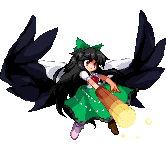 himuro shunsuke, reiuji utsuho, touhou, bad id, bad pixiv id, lowres, 1girl, female focus, full body, pixel art, simple background, skirt, solo, white background, wings