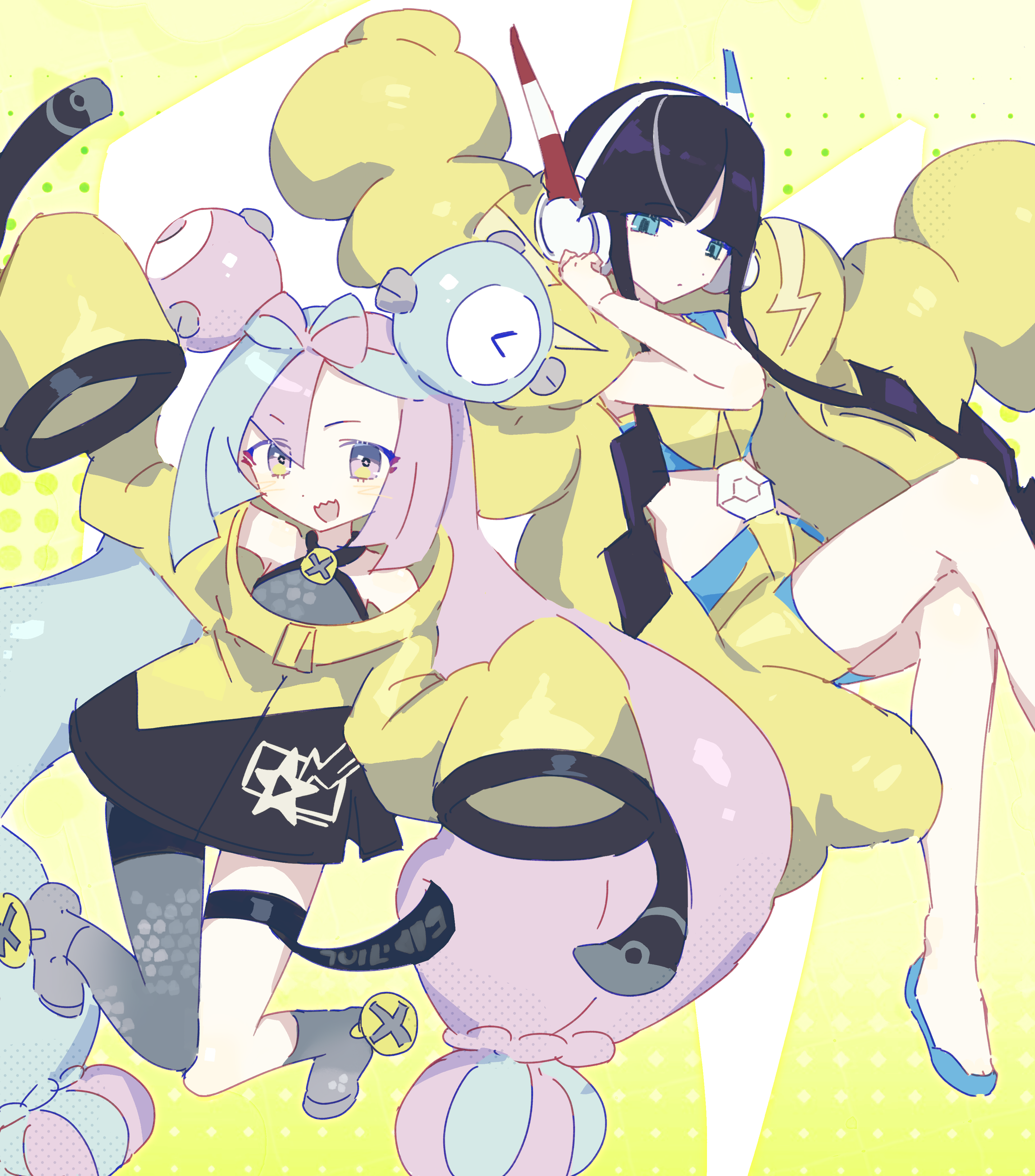 wusem0108, elesa (pokemon), iono (pokemon), pokemon, pokemon bw2, pokemon sv, absurdres, highres, 2girls, multicolored hair, multiple girls