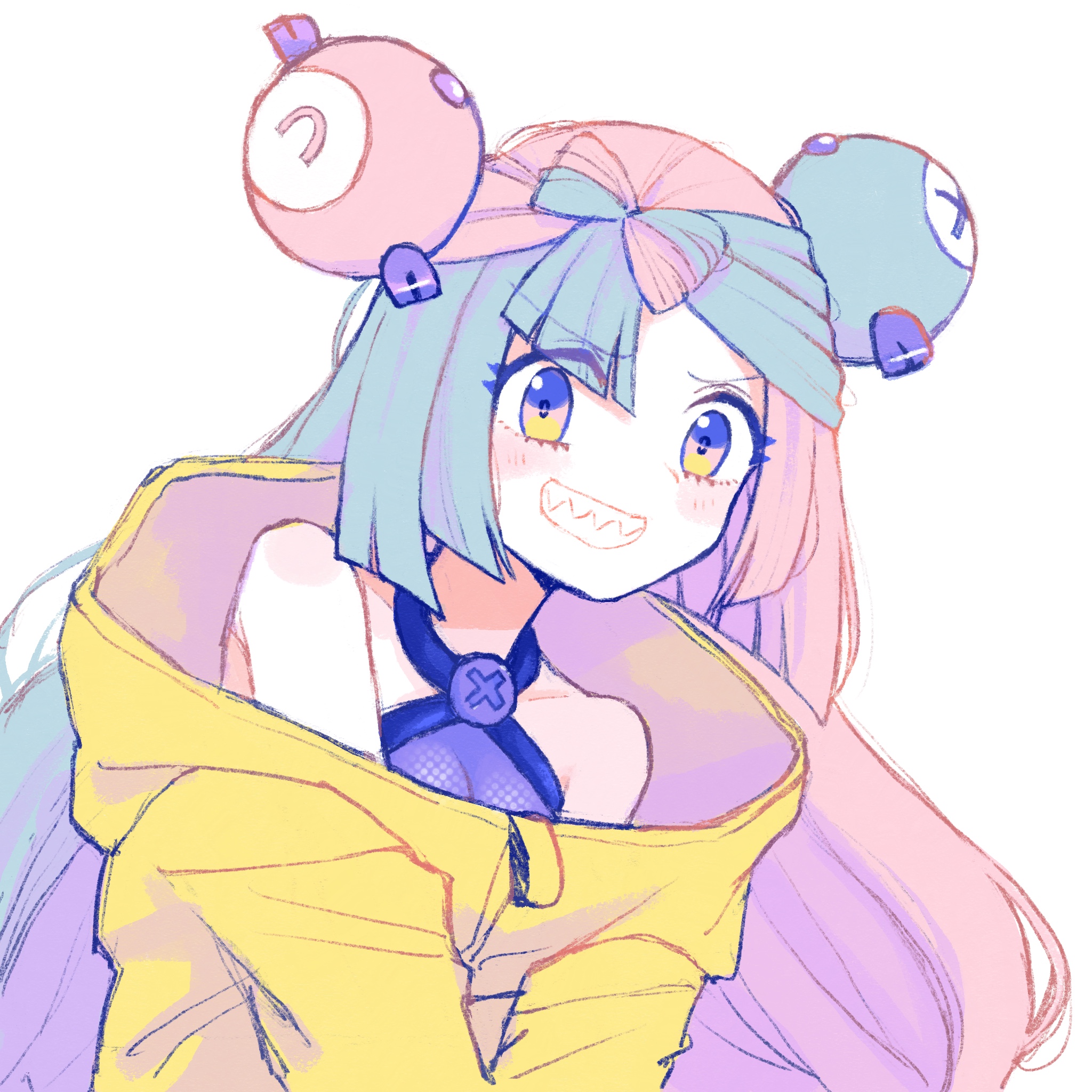 mizuinokima, iono (pokemon), nintendo, pokemon, pokemon sv, highres, 1girl, multicolored hair, simple background, solo, two-tone hair, white background