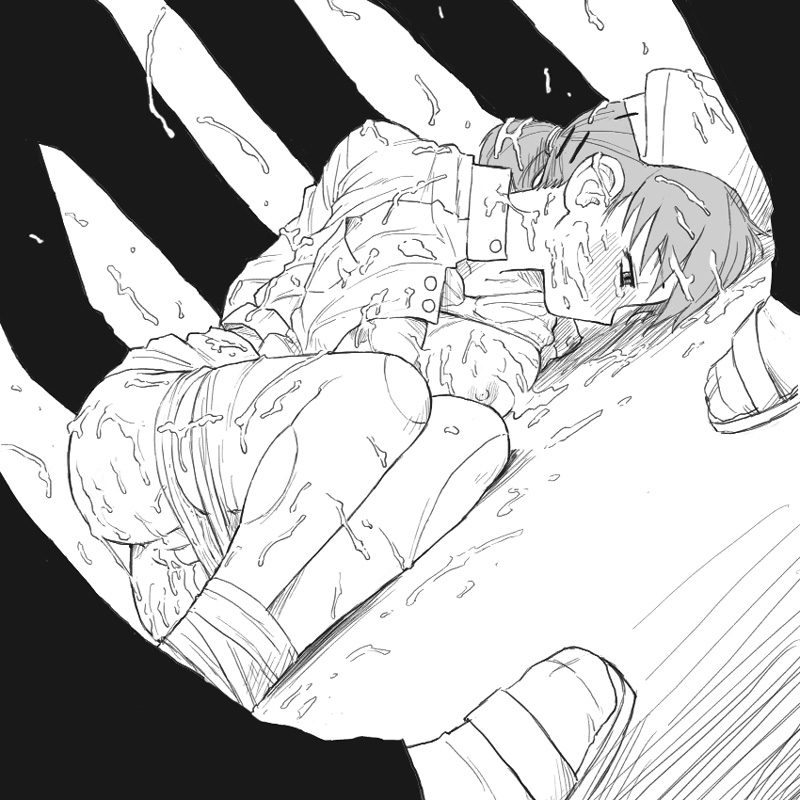 nier (l215), original, torn legwear, 1girl, 4boys, after rape, aftersex, bdsm, blush, bondage, bound, bra, bra lift, breasts, bukkake, clothes lift, clothes pull, cum, cum in pussy, greyscale, large breasts, lingerie, monochrome, multiple boys, nipples, nude, nurse, pantyhose, pantyhose pull, pussy, rape, tears, torn clothes, uncensored, underwear