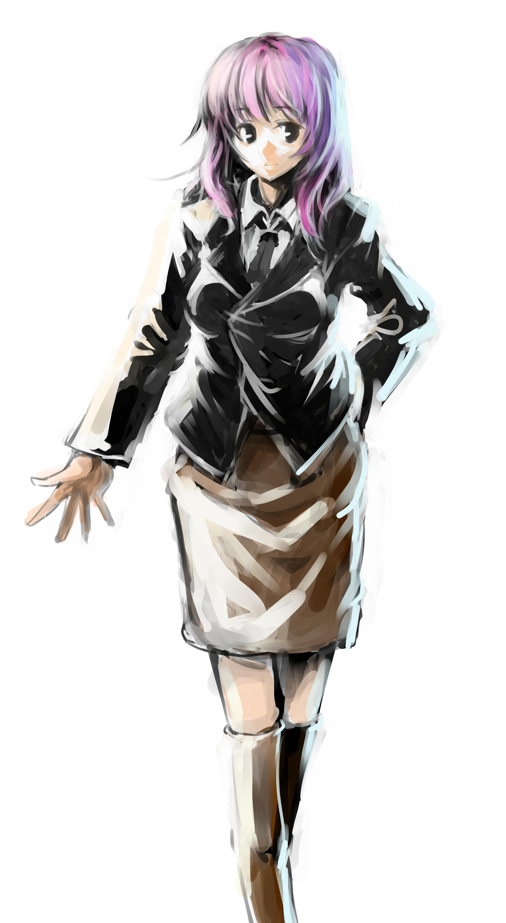 bckong, saigyouji yuyuko, touhou, absurdres, bad id, bad pixiv id, highres, 1girl, alternate costume, boots, contemporary, female focus, necktie, pencil skirt, skirt, solo