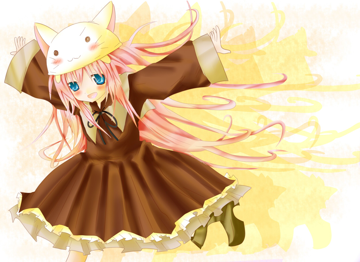 mimike, megurine luka, megurine luka (toeto), toeto (vocaloid), vocaloid, bad id, bad pixiv id, :3, animal hat, cat hat, hat, long hair, solo, very long hair