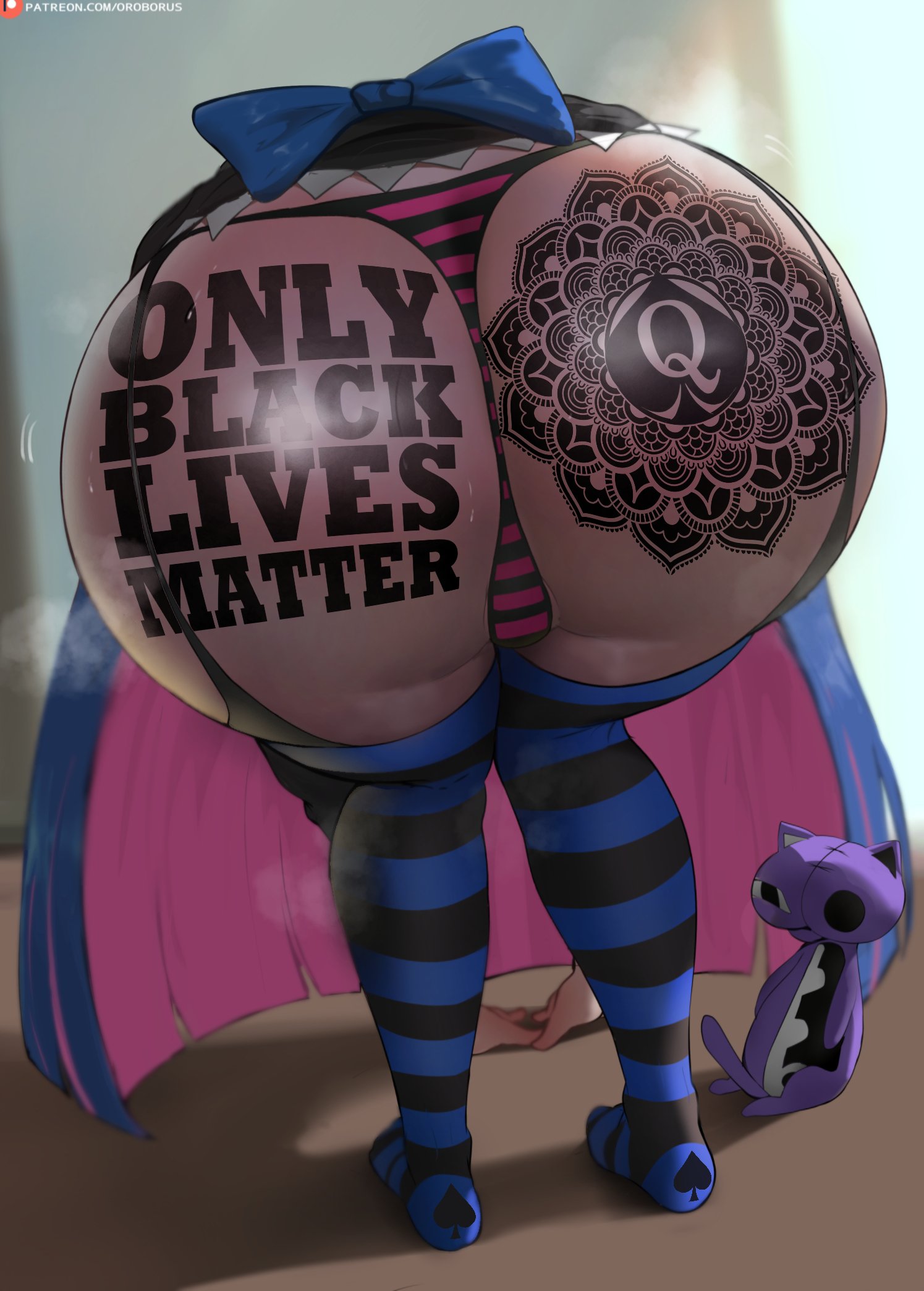 stocking (psg), panty & stocking with garterbelt, commentary, english commentary, highres, third-party edit, english text