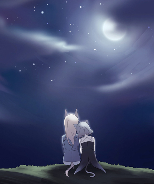 kanata (sentiment), eila ilmatar juutilainen, sanya v. litvyak, strike witches, world witches series, uniform, 00s, 2girls, animal ears, couple, multiple girls, pantyhose, tail, white pantyhose, yuri