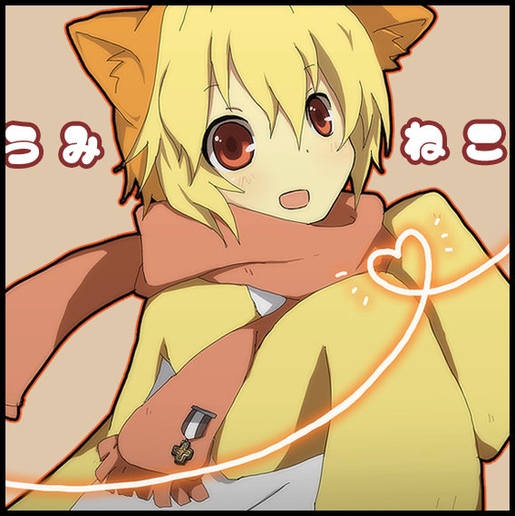 yuuba, sakutarou (umineko), umineko no naku koro ni, bad id, bad pixiv id, 00s, 1boy, animal ears, blonde hair, blush, cat boy, cat ears, heart, heart of string, long sleeves, looking at viewer, male focus, red scarf, scarf, sleeves past wrists, solo, tareme, upper body