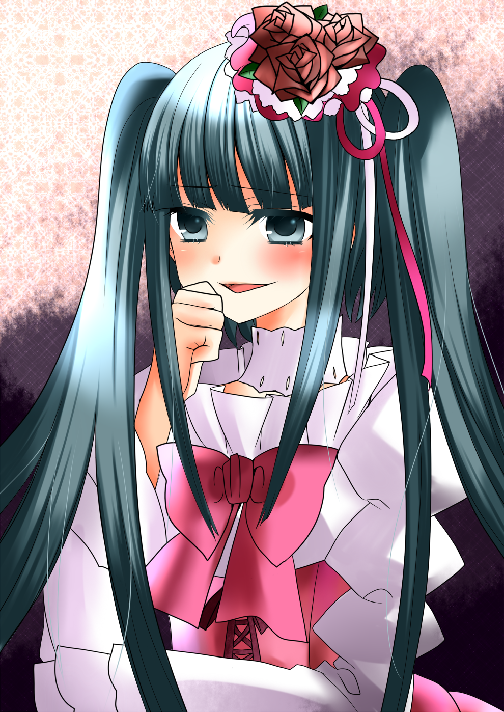 kinatsu souju, furudo erika, umineko no naku koro ni, bad id, bad pixiv id, highres, 00s, 1girl, bow, female focus, pink bow, solo, twintails