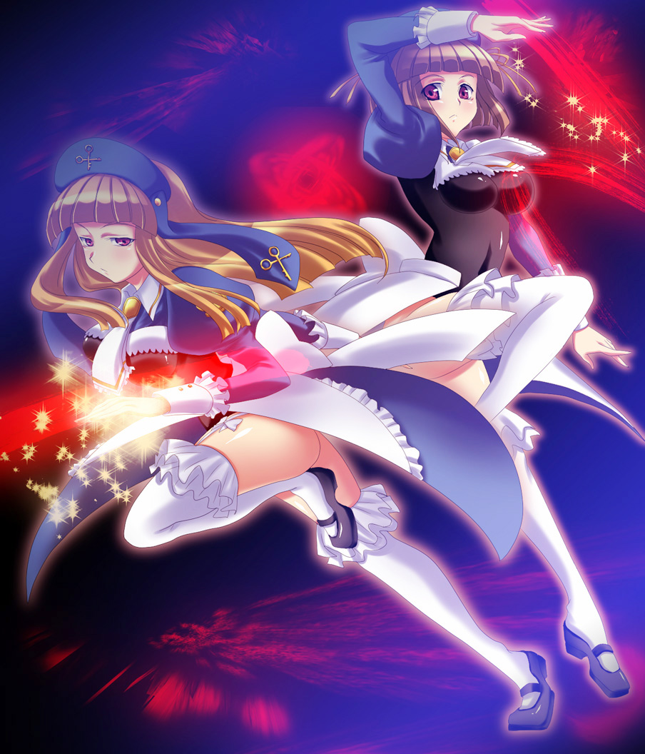 mekabu, cornelia (umineko), eiserne jungfrau, gertrude (umineko), umineko no naku koro ni, bad id, bad pixiv id, 00s, 2girls, multiple girls, red eyes, thighhighs